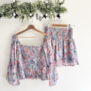 Lost + Wander Floral Smocked Boho Skirt And Blouse Set Outfit M/L 12-3014
